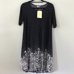 Midnight Blue Dress w White Lace Like Accents